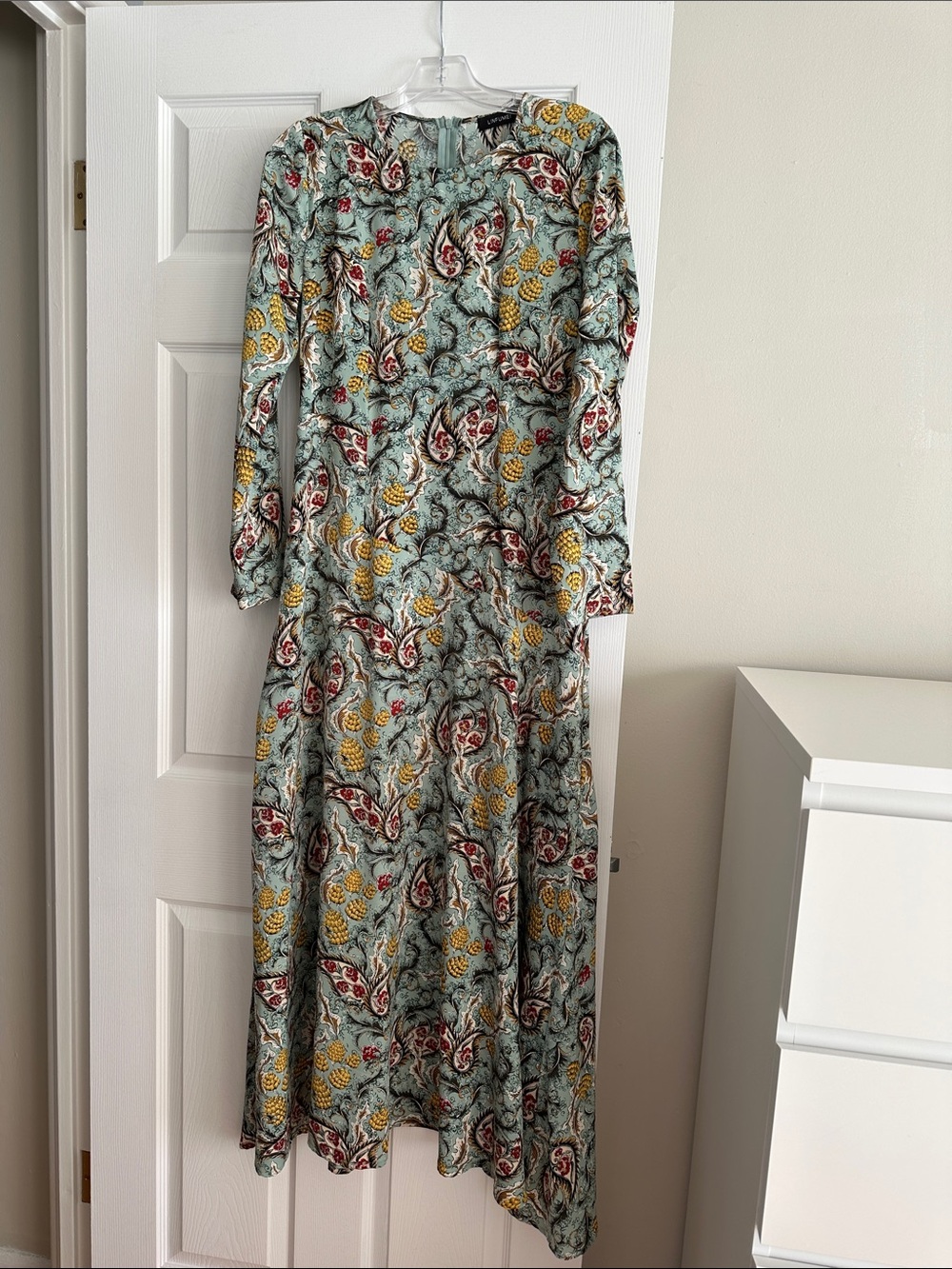 Floral Paisley Long Sleeve Maxi Dress in Aqua
